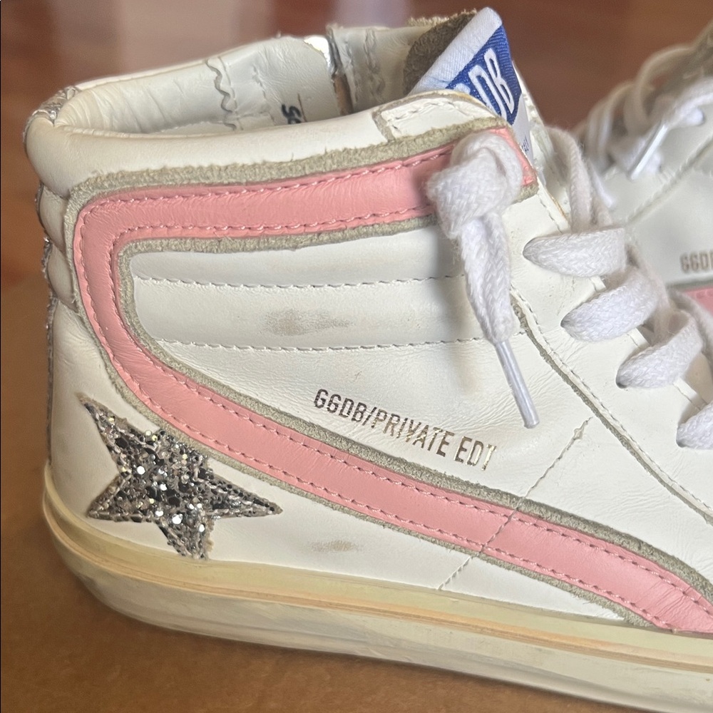 Golden Goose White Leather Slide Silver Glitter Pink Size 36 - Picture 3 of 8